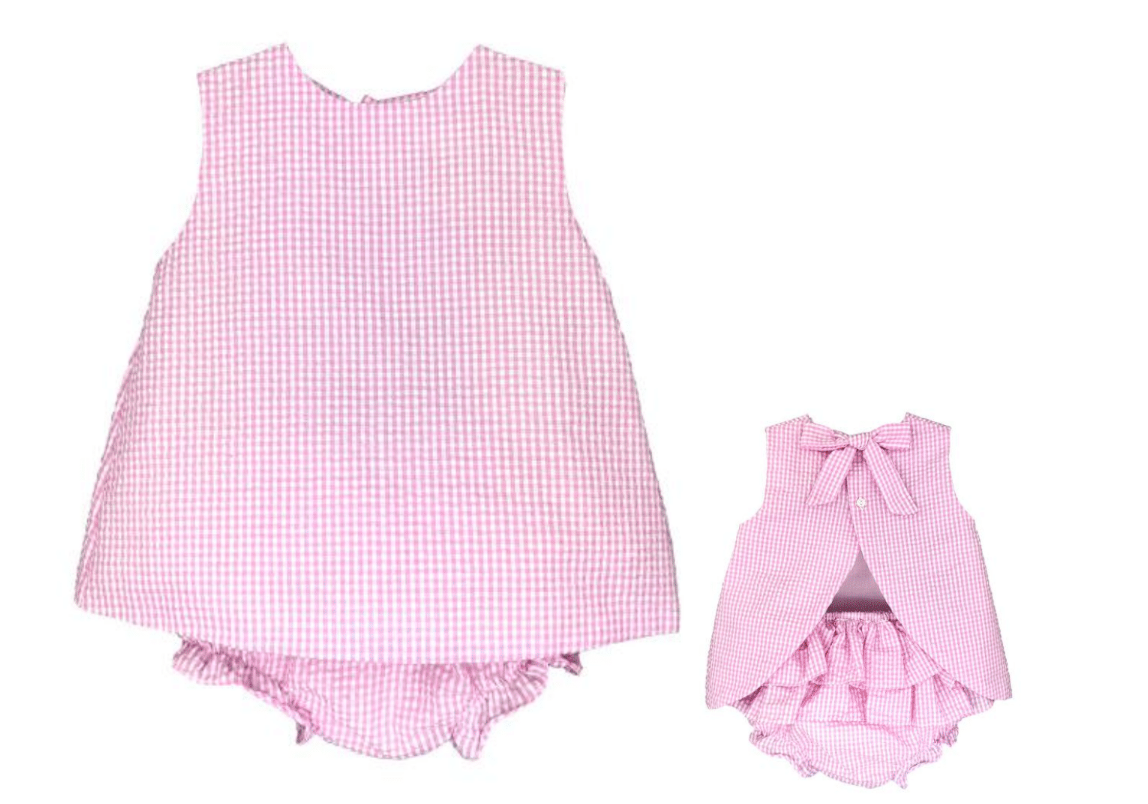 Petit Ami Pink Check Seersucker Pop Over