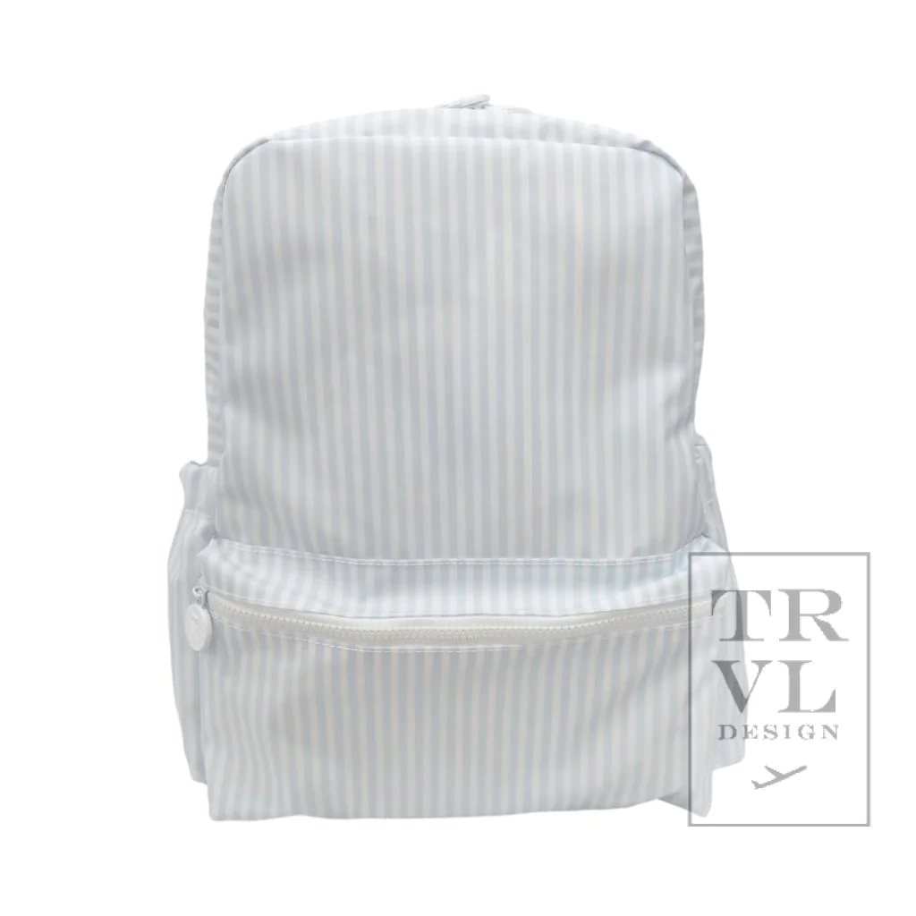 This TRVL Backpacker is made from lightweight and water-resistant coated cotton. Two way main zipper with ample room for all your kids things and when it gets dirty you can just toss it in the wash! (see care instructions) It features two padded straps, front zipper pocket, top carrying handle and two water bottle side