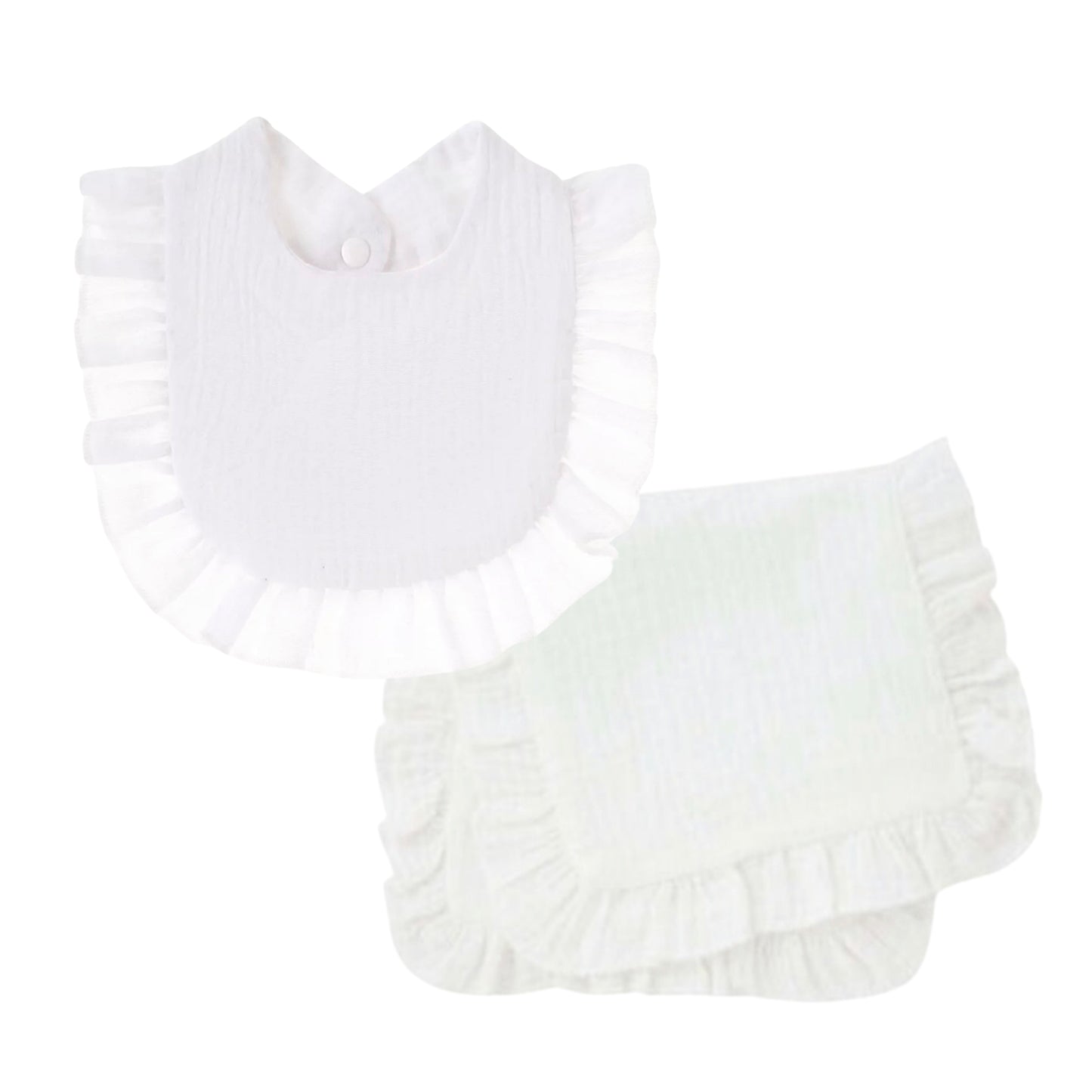 Zsa Zsa and Lolli White Muslin Ruffle Burp Cloth and Bib